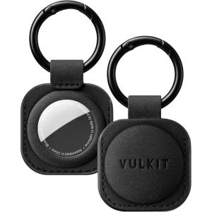 VULKIT Keychain Compatible for Apple Airtag Leather Protective Case with Keychain Holder Airtag Accessories for Key or Lungage(Champagne)(Black)