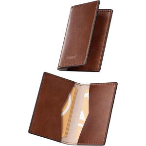 VULKIT Leather Business Card Holder 2 Sided Slim Business Name Card Organizer for Men or Women (Nappa Navy)(Brown)
