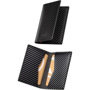 VULKIT Leather Business Card Holder 2 Sided Slim Business Name Card Organizer for Men or Women (Nappa Navy)(Carbon Black)