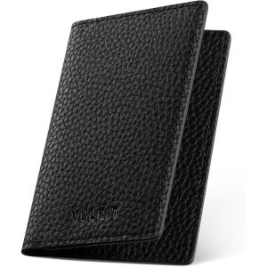 VULKIT Leather Business Card Holder 2 Sided Slim Business Name Card Organizer for Men or Women (Nappa Navy)(Litchi Black)