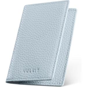 VULKIT Leather Business Card Holder 2 Sided Slim Business Name Card Organizer for Men or Women (Nappa Navy)(Litchi Blue)