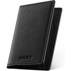 VULKIT Leather Business Card Holder 2 Sided Slim Business Name Card Organizer for Men or Women (Nappa Navy)(Nappa Black)
