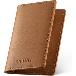 VULKIT Leather Business Card Holder 2 Sided Slim Business Name Card Organizer for Men or Women (Nappa Navy)(Nappa Brown)