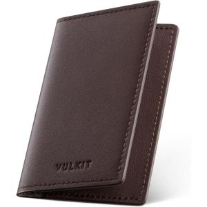 VULKIT Leather Business Card Holder 2 Sided Slim Business Name Card Organizer for Men or Women (Nappa Navy)(Nappa Espresso)