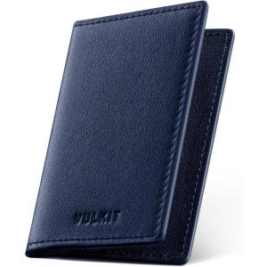 VULKIT Leather Business Card Holder 2 Sided Slim Business Name Card Organizer for Men or Women (Nappa Navy)(Nappa Navy)