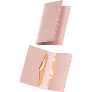 VULKIT Leather Business Card Holder 2 Sided Slim Business Name Card Organizer for Men or Women (Nappa Navy)(Rose)