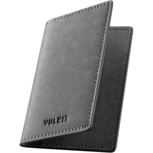 VULKIT Leather Business Card Holder 2 Sided Slim Business Name Card Organizer for Men or Women (Nappa Navy)(Yangba Grey)