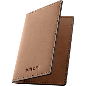 VULKIT Leather Business Card Holder 2 Sided Slim Business Name Card Organizer for Men or Women (Nappa Navy)(Yangba LightBrown)