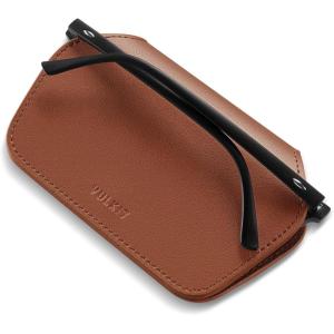 VULKIT Leather Glasses Case, Ultra Slim Sunglasses Case, 2 Fixed Modes, Fits Most Eyeglasses & Sun Glasses, Minimalist Design(Mocha Tan)