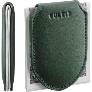VULKIT Luxury Money Clip Genuine Leather Magnetic Closure Streamline Design Money Clip Wallet, Holds Up to 20 Bills(Top Grain Leather- Olive)