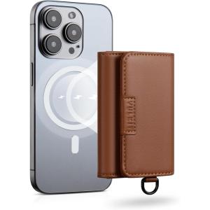 VULKIT Magnetic Card Case for Max. 8 Bank Cards, Leather Phone Card Wallet Compatible with iPhone 12-17 Series, Black(Brown-Leather)