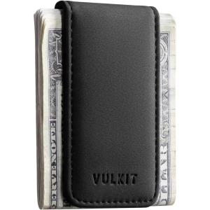 VULKIT Magnetic Money Clip Leather Money Holder Minimalist Design Holds Up to 15 Cash(Black)