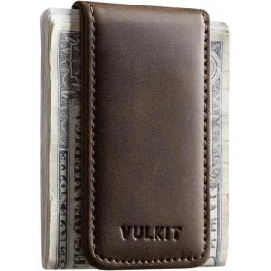 VULKIT Magnetic Money Clip Leather Money Holder Minimalist Design Holds Up to 15 Cash(Espresso)