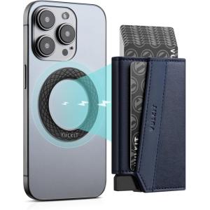 VULKIT Magnetic Pop-Up Wallet for Max. 8 Cards, Compatible with iPhone 12 Serie or higher, Includes Magnetic Ring, Packed in Gift Box, Carbon Fiber Black(Blue)