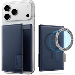 VULKIT Magnetic Wallet with Assisting Ring for Most Smartphones, RFID Blocking, Premium Nappa Leather(Nappa Navy)