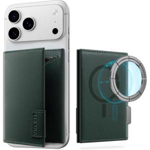 VULKIT Magnetic Wallet with Assisting Ring for Most Smartphones, RFID Blocking, Premium Nappa Leather(Nappa Olive)