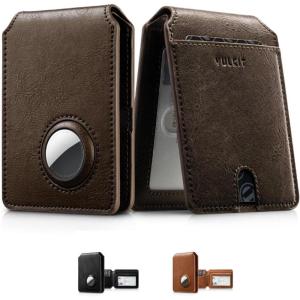 VULKIT Men’s AirTag Wallet 0.5″ Slim Bifold Leather Airtag Wallet Holder with RFID Blocking & ID Window, Front Pocket Minimalist Design, Anti-Loss Tracking for Urban Commute & Travel, Coffee(Coffee)