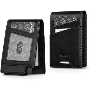 VULKIT Mens Card Holder for Max. 12 Cards, with Pop-Up Credit Card Case and Double Window Slots for ID and Key Card, Carbon Fiber Black(Black)