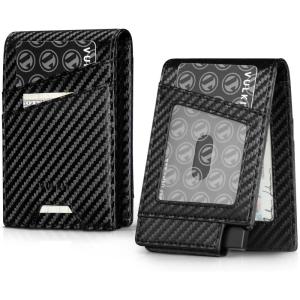 VULKIT Mens Card Holder for Max. 12 Cards, with Pop-Up Credit Card Case and Double Window Slots for ID and Key Card, Carbon Fiber Black(Carbon Fiber Black)