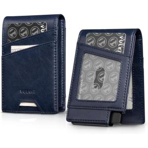 VULKIT Mens Card Holder for Max. 12 Cards, with Pop-Up Credit Card Case and Double Window Slots for ID and Key Card, Carbon Fiber Black(Dark Blue)