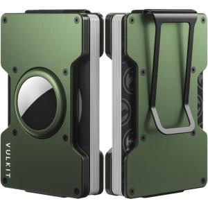 VULKIT Men’s Metal Wallet with Money Clip, Slim Credit Card Holder with Airtag Holder, Minimalist Front Pocket Wallet for Men(Green)(Green)