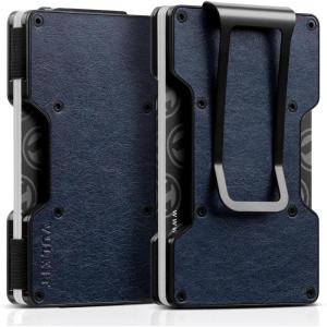 VULKIT Men’s Metal Wallet with Money Clip, Slim Credit Card Holder with Airtag Holder, Minimalist Front Pocket Wallet for Men(Green)(Navy)