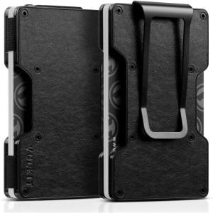 VULKIT Men’s Metal Wallet with Money Clip, Slim Credit Card Holder with Airtag Holder, Minimalist Front Pocket Wallet for Men(Green)(Retro-Black)