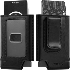 VULKIT Mens Wallet Card Holder Pop Up Card Wallet Slim Leather RFID Blocking Minimalist Wallet With Money Clip(Black)