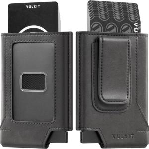 VULKIT Mens Wallet Card Holder Pop Up Card Wallet Slim Leather RFID Blocking Minimalist Wallet With Money Clip(Grey)