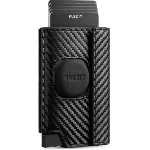 VULKIT Mens Wallet RFID Blocking with Airtag Cover, Pop-Up Credit Card Ejector, ID Window and Coin Pocket, Magnetic Closure, Gift Box Packed, Dark Blue(Carbon Black)