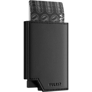 VULKIT Men’s Wallet Top Grain Leather Minimalist Pop Up Card Holder RFID Blocking Magnetic Closure Leather Wallet with ID Window for Cash & Credit Cards Up To 11 Cards(Black)