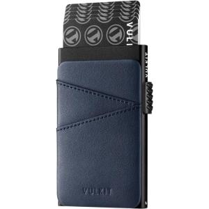 VULKIT Metal Pop up Wallet for Men Women Slim Credit Card Holder with Extra Leather Slots RFID Blocking Minimalist Wallets(Blue)(Blue)