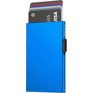VULKIT Minimalist Credit Card Holder Pop Up Cards RFID Protection Slim Metal Wallet(Blue)