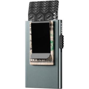 VULKIT Minimalist Credit Card Holder Pop Up Cards RFID Protection Slim Metal Wallet(Clip Version- Space Grey)