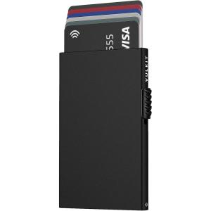 VULKIT Minimalist Credit Card Holder Pop Up Cards RFID Protection Slim Metal Wallet(Matte Black)