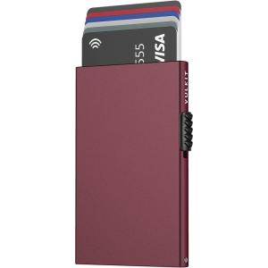 VULKIT Minimalist Credit Card Holder Pop Up Cards RFID Protection Slim Metal Wallet(Wine)