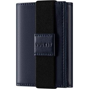 VULKIT Minimalist Leather Rfid Blocking Trifold Wallet with Elastic Band Credit Card Holder with 3 ID windows & Zipper Pocket for Men (Black)(Blue)
