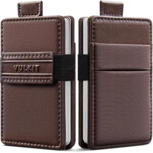 VULKIT Minimalist Slim Wallet for Men RFID Blocking, Pull Tab Quick Access, Leather Cash & Card Holder, Coffee Brown(Coffee Brown)