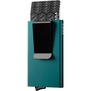 VULKIT Minimalist Wallet With Money Clip, RFID Blocking Pop Up Card Holder Slim Metal Wallet For Men(Emerald Green)