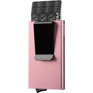 VULKIT Minimalist Wallet With Money Clip, RFID Blocking Pop Up Card Holder Slim Metal Wallet For Men(Rose Gold)