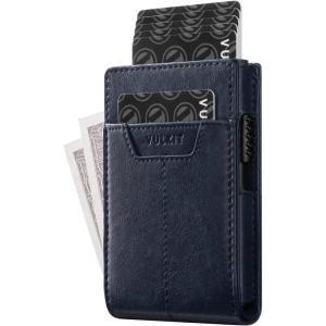 VULKIT Minimalist Wallet for Men – Pop Up Card Holder with RFID Blocking Slim Leather & Aluminum Front Pocket Wallet for Cash, Coins Navy(Navy)