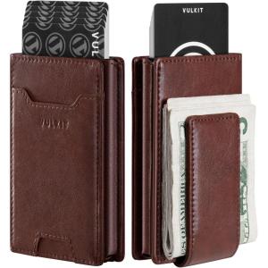 VULKIT Money Clip Wallet Pop Up Card Holder RFID Protection Mens Leather Wallet 2-IN-1 Business Card Holder For 7 Cards & 15 Bills(Espresso)