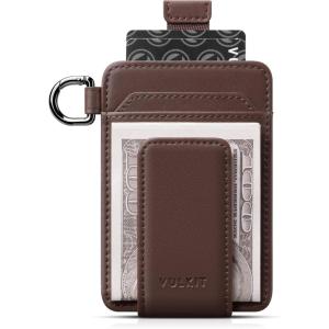 VULKIT Money Clip Wallet with Key Ring Slim Minimalist Design Magnetic Cash Clip Credit Card Wallet for Mens Womens(Espresso)