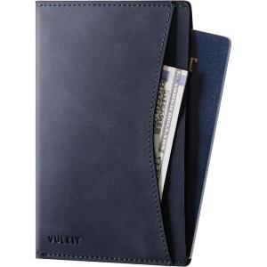 VULKIT Passport Cover Ultra Slim Design Leather Passport Sleeve RFID Blocking with 2 Card Slots, Anti-Theft Travel Essentials(Navy)