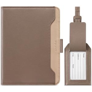 VULKIT Passport Holder for Travel, RFID Blocking Travel Wallet for Women & Men, Passport Cover with Luggage Tag for Suitcases, Magnetic Closure Passport Case, Holds ID Card, 5 Cards, Tickets, Cash(Two-tone Khaki)