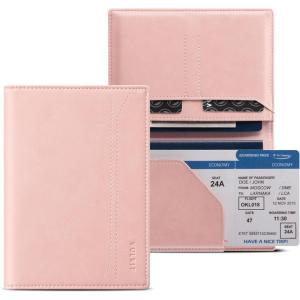 VULKIT Passport Holder for Travel, Rfid Blocking Passport Cover, Slim Travel Wallet for Men & Women, Cognac Brown(Dusty Pink)