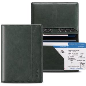 VULKIT Passport Holder for Travel, Rfid Blocking Passport Cover, Slim Travel Wallet for Men & Women, Cognac Brown(Pine Green)