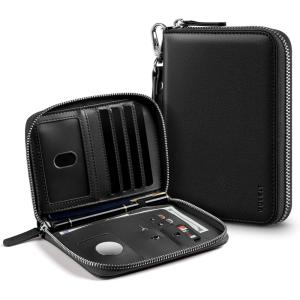 VULKIT Passport Holder for Travel with Airtag Slot, Premium Nappa Leather, RFID Blocking, Zipper Closure with Wrist Strap, Travel Document Organizer(Nappa Black)