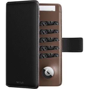 VULKIT Passport Holder with Airtag Holder RFID Blocking Passport Wallet Travel Leather Passport for Women(Black Brown)(Black Brown)