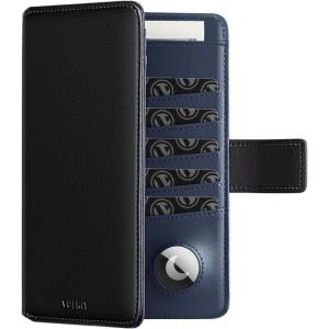 VULKIT Passport Holder with Airtag Holder RFID Blocking Passport Wallet Travel Leather Passport for Women(Black Brown)(Black Navy)